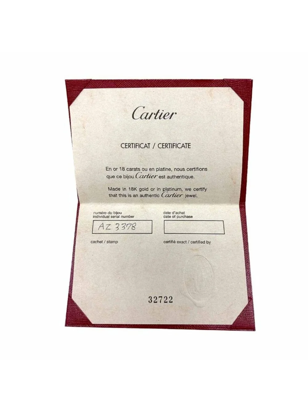 Cartier Love 58 Ring 18K White Gold Certificate